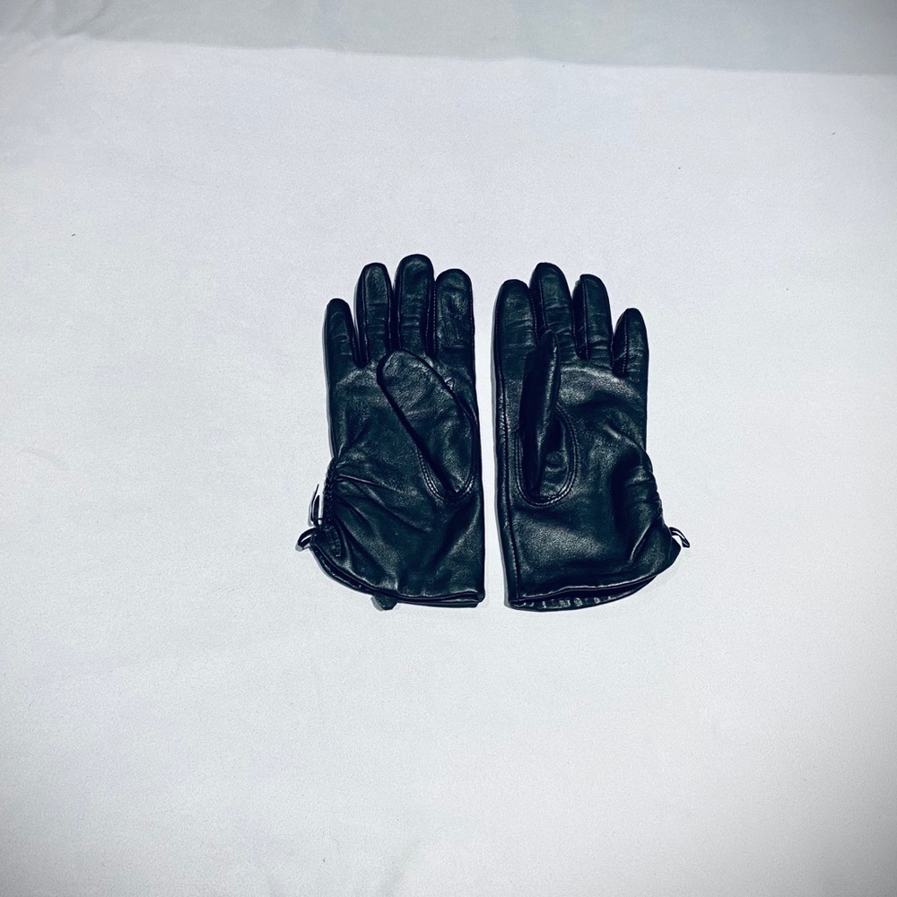 Black Leather and Lace Trimmed Gloves